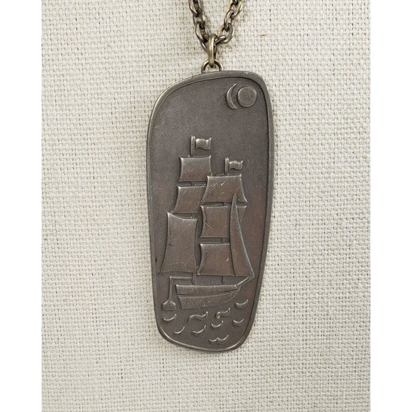 Vintage 1960'S Mid Century Jorgen Jensen Denmark Pewter #187 Nordic Ship Pendant - Picture 3 of 12